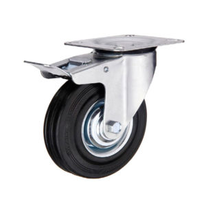 Поворотное стальное колесо с черной резиной и тормозом SCb 85 - фото 1